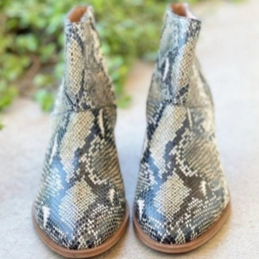 Madewell Rosie Snakeskin Heeled Booties Ankle Boots Neutral Boho Python 7 New - Picture 3 of 8